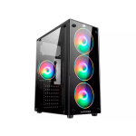 Gabinete Hayom Gamer GB1709 LED RGB Rainbow, Lateral e Frontal Vidro Temperado, 4 Fans RGB, Mid Tower Preto